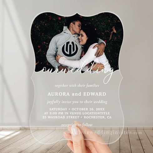 Modern Stylish Wedding Photo Acrylic Invitations CWIA115